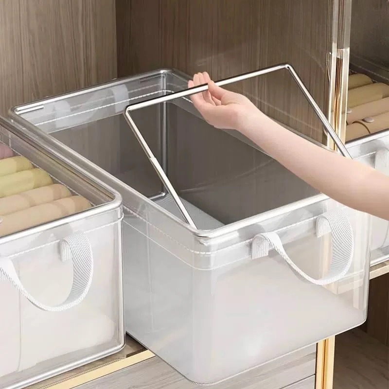 Clothes Storage Box Household Wardrobe Clothes Layered Finishing Box Transparent Folding Storage Basket Frame Artifact