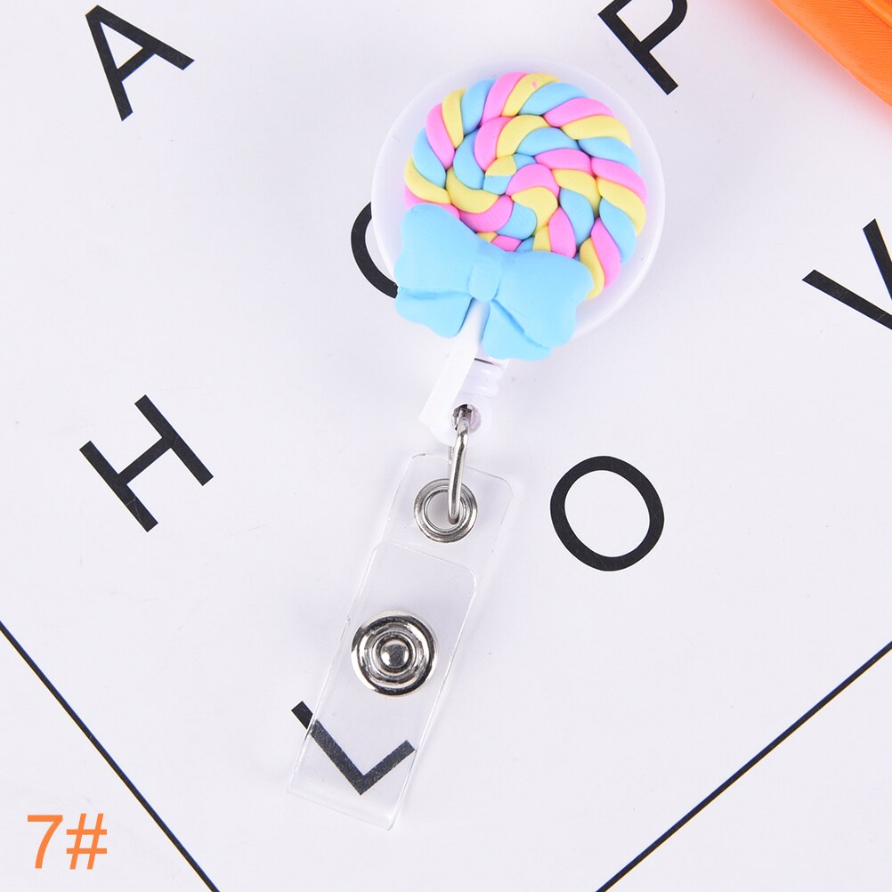 1Pcs Schattige Kleine Tag Kaarthouder Reel Voor Card Leuke Lolly Regenboog Intrekbare Badge Reel Id Card Clip Id badge: N7