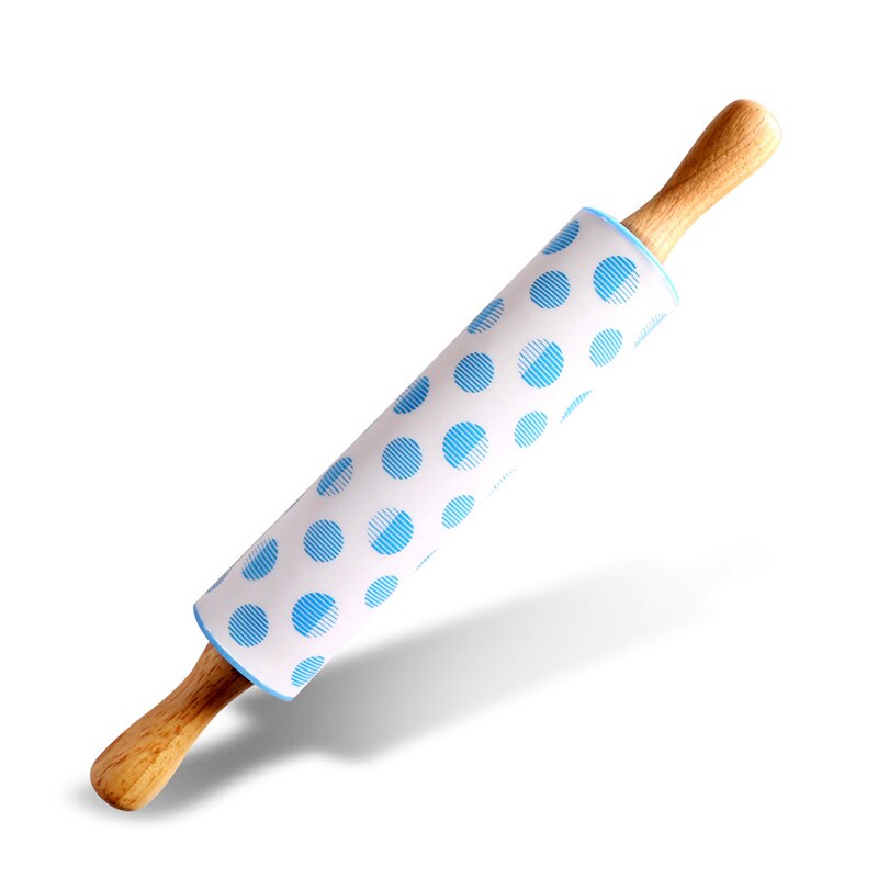 Rodillo de silicona antiadherente con mango de madera, rodillo para masa y harina, utensilios de cocina para hornear, 12 pulgadas,: Rolling Pin Blue