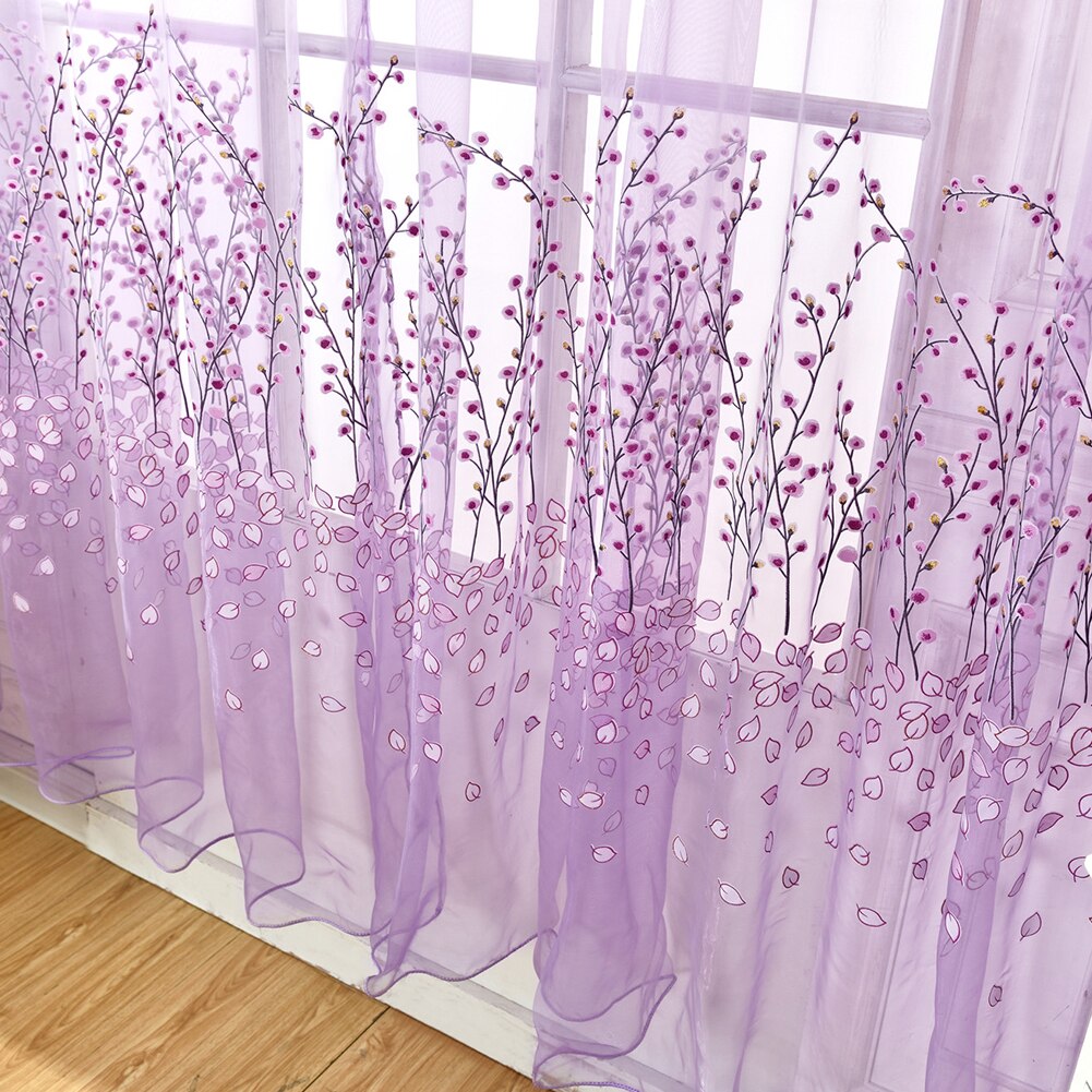 2m Window screening balcony finished product burnout flower tulle curtain for living room kitchen curtains: Purple
