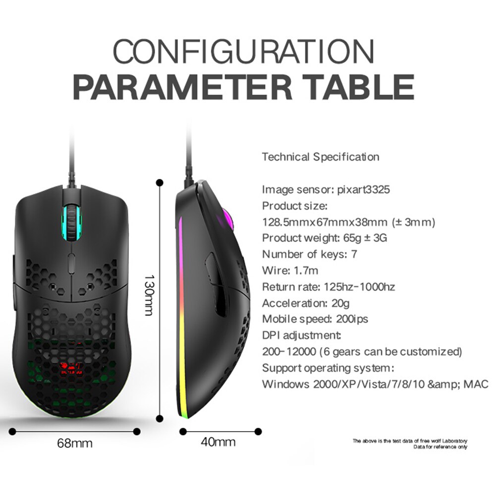 Gaming Mouse RGB Wired Mice School Offices 12000DPI Hollow Lightweight Working Decoration Gamers for ZIYOULANG M6