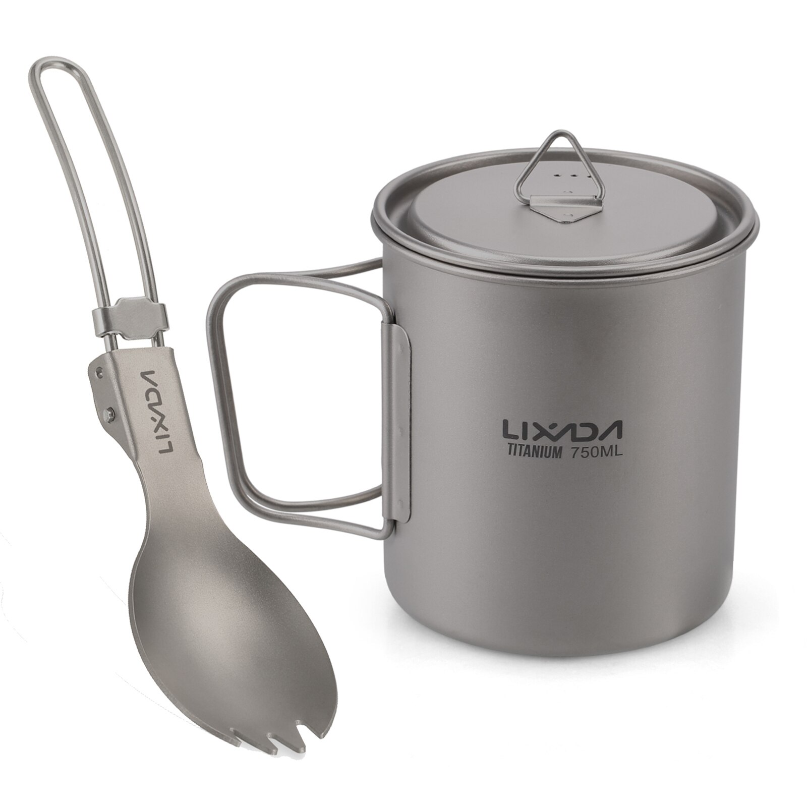 Lixada-taza de agua portátil para pícnic, taza de titanio ultraligera para exteriores, con mango plegable, 300ml / 350ml / 550ml / 650ml: 750ml Con Spork
