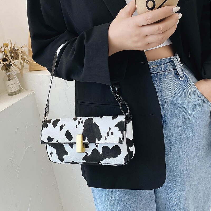 Di modo di Latte di Mucca Borsa Delle Donne di Stampa Borsoni Femminile casuale Sotto Le Ascelle Borse A Spalla Popolare Semplice Femminile Borsa Quotidiana per Dropshipping