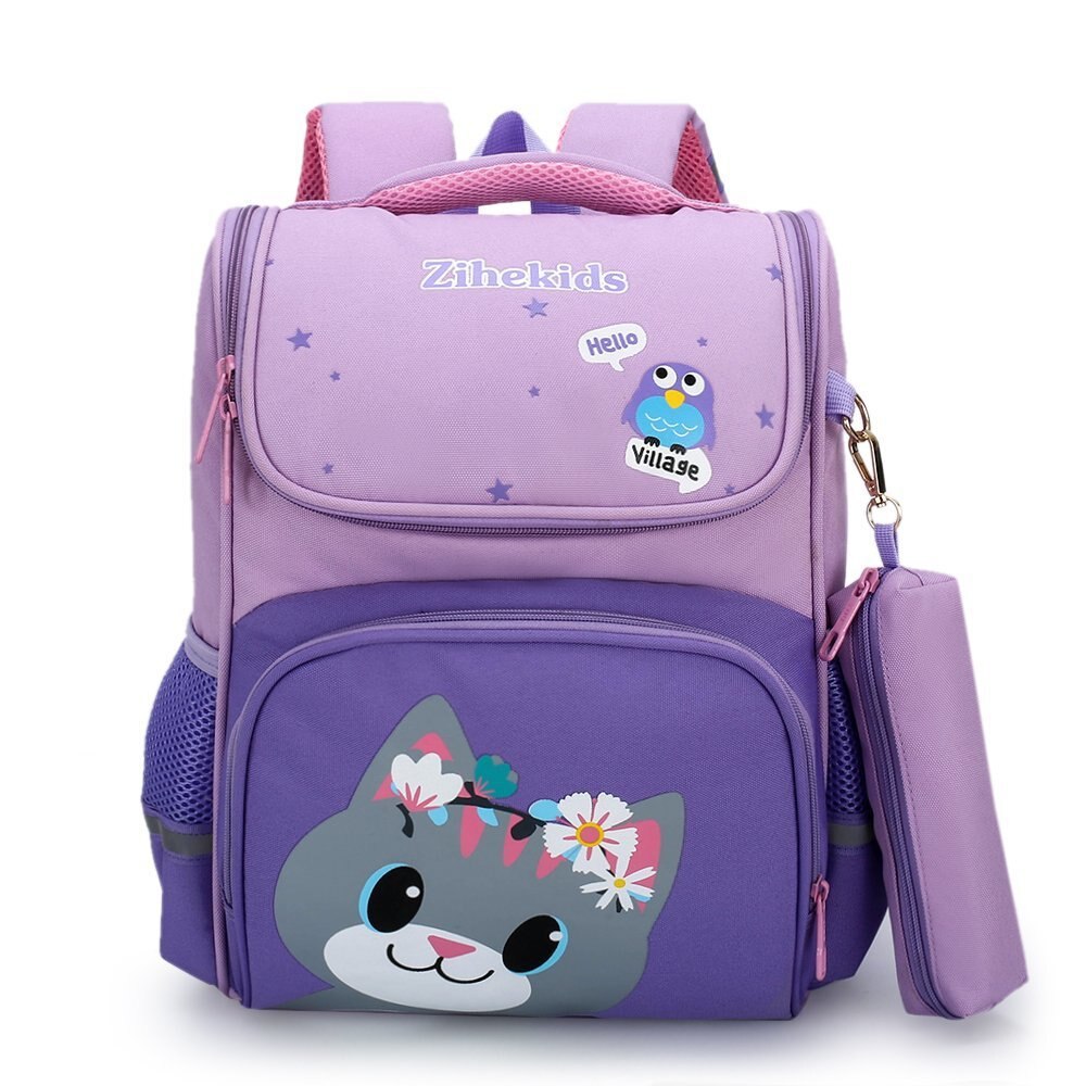 Mochilas escolares de estilo británico para niños y niñas, morrales de dibujos animados 3D para estudiantes de primaria: purple