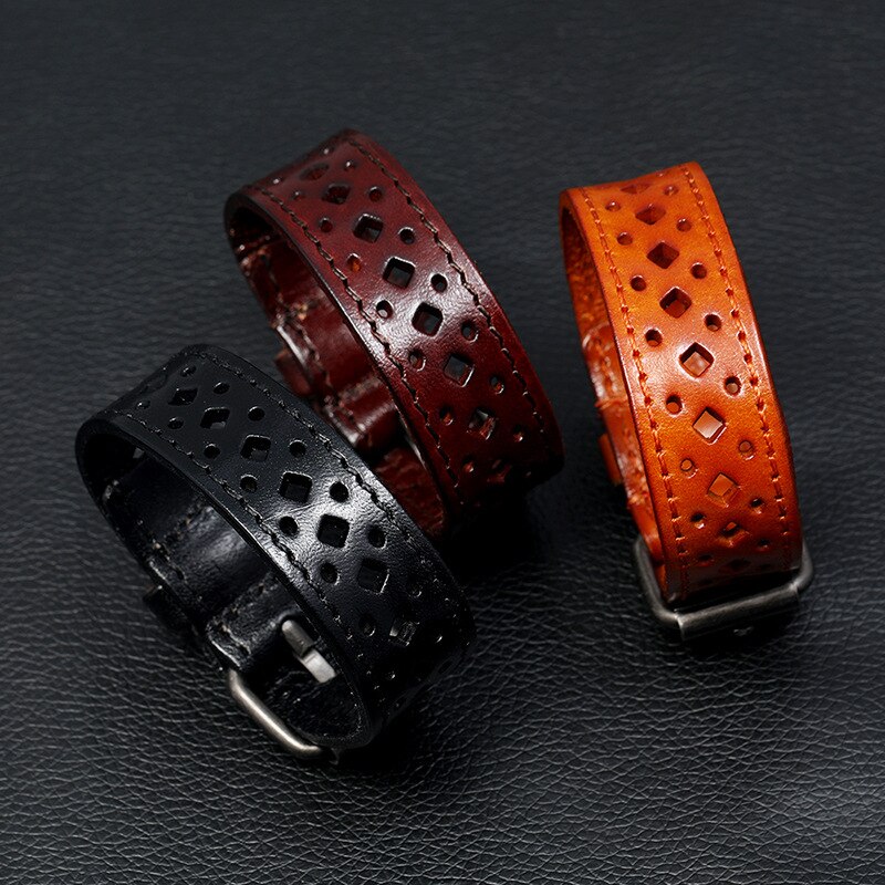 Pulseira de couro para homens, bracelete tipo punk vintage com envoltório ajustável