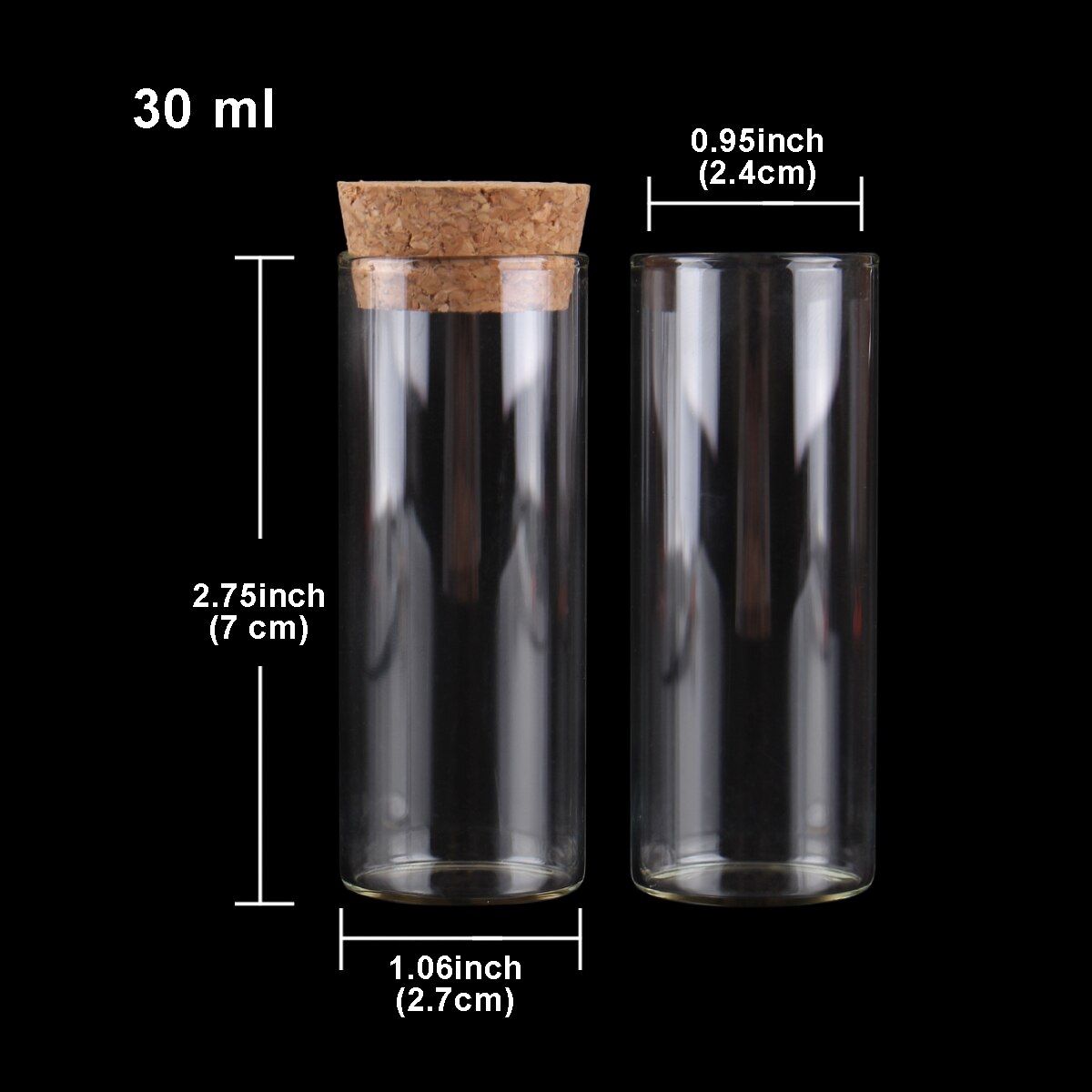 Tubo de ensayo con tapón de corcho, botellas de especias, frascos de contenedor, manualidades DIY, Tamaño 27X70mm, 24 piezas, 30ml