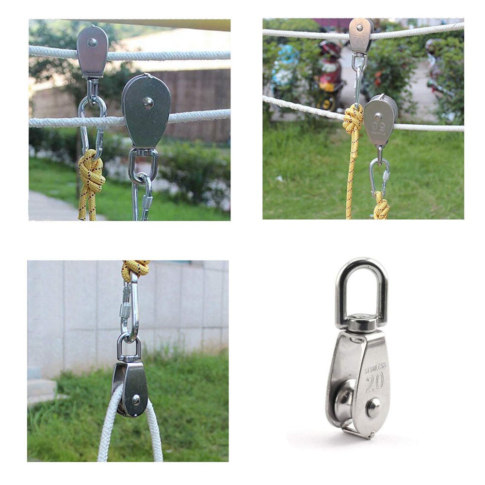 1PCS Stainless Steel Wire Rope Crane Pulley Block M20 Lifting Crane Swivel Hook Single Pulley Block Hanging Wire Towing Wheel