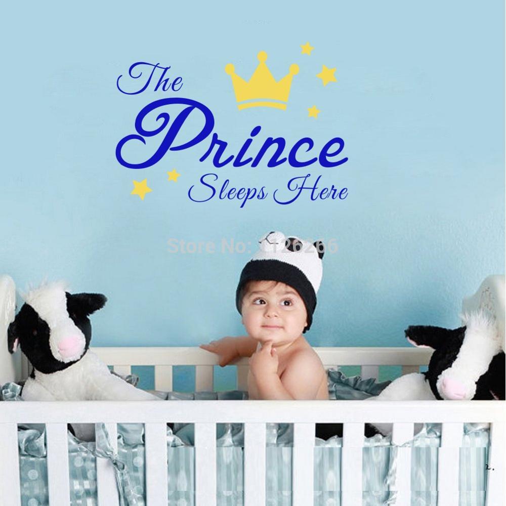 Søde citater prinsen og prinsessen sover her wallstickers diy stjerner sød krone børneværelse dekoration drenge piger