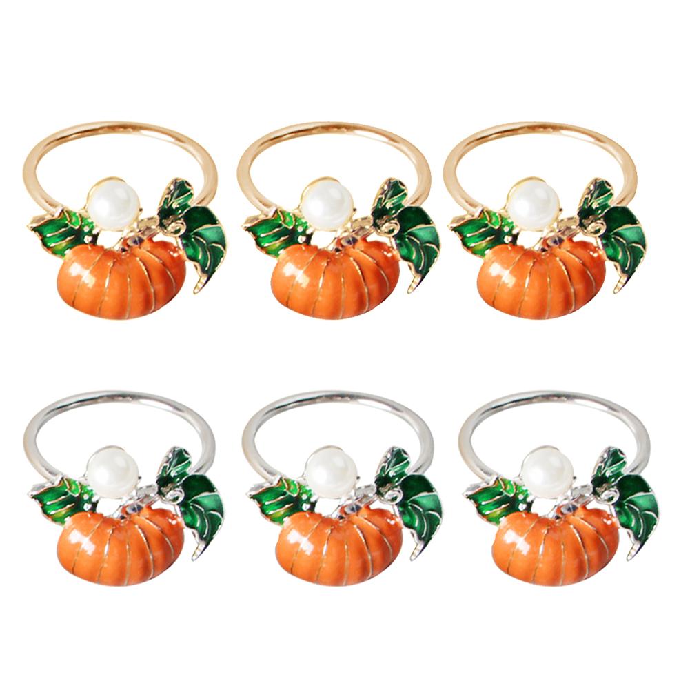 5Pc Legering Thuis Gele Pompoen Servet Ring Set Van Groen Blad Servet Gesp Voor Kerstmis, , bruiloft, Halloween Party