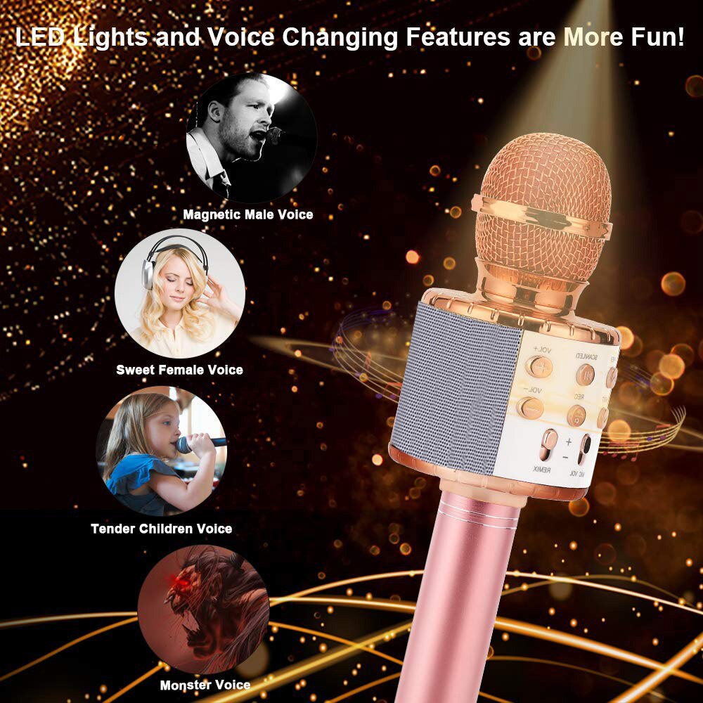 WS858 Wireless Bluetooth Koraoke Microphone Home Party Portable Handheld Mic Speaker Conderser Microphone for Android/iPhone/PC