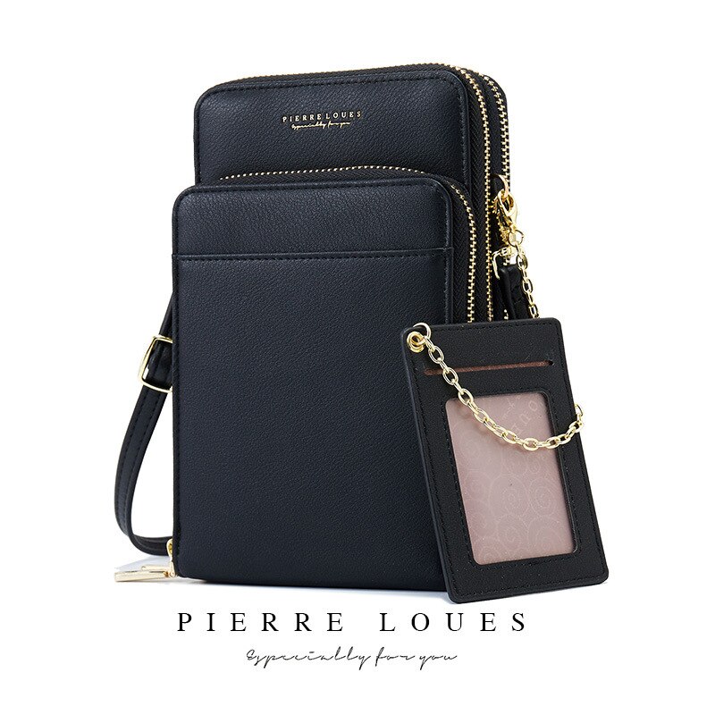 Pierre Loues Women Mobile Phone Bag Retro Multifunctional Simple Small Shoulder Bag Female Crossbody Bag: Black
