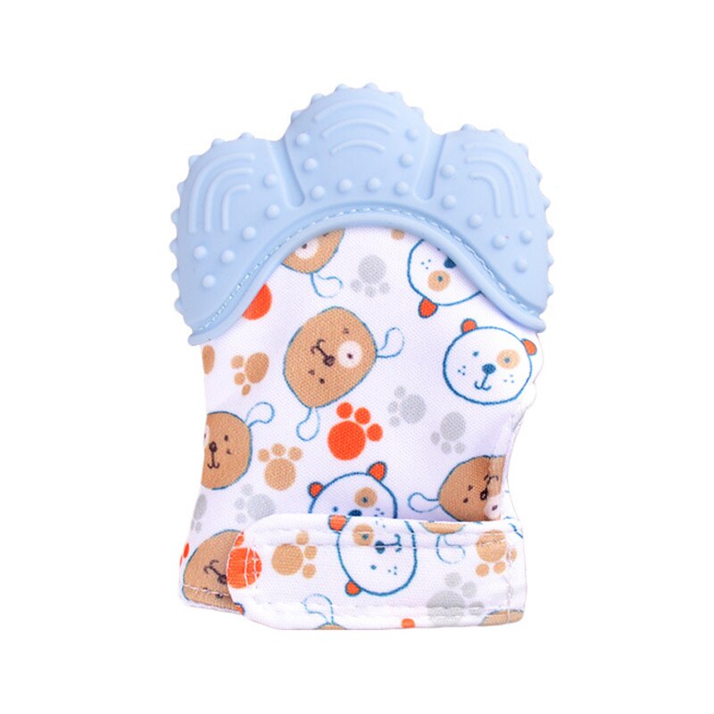 Baby Silicone Teether Gloves Animal Palm Bite Chew Training Toys Squeaky Grind Baby Teething Protect Anti-bite Gloves BPA Free: blue cartoon