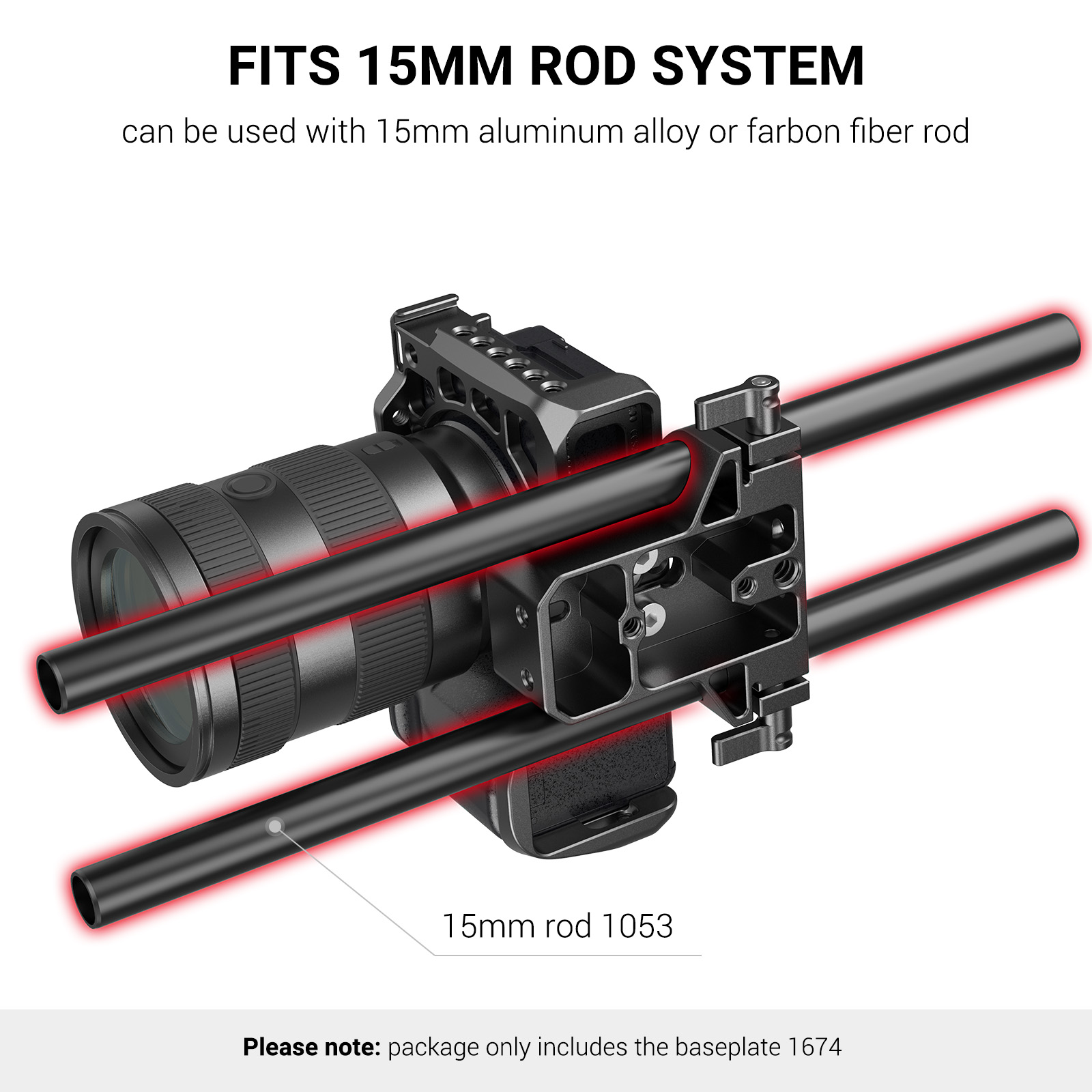 SmallRig Universal Dslr Camera Base Plate with 15mm Rod Rail Clamp for Sony A6500/A6600/Panasonic GH5/Sony A7 Camera Cage 1674