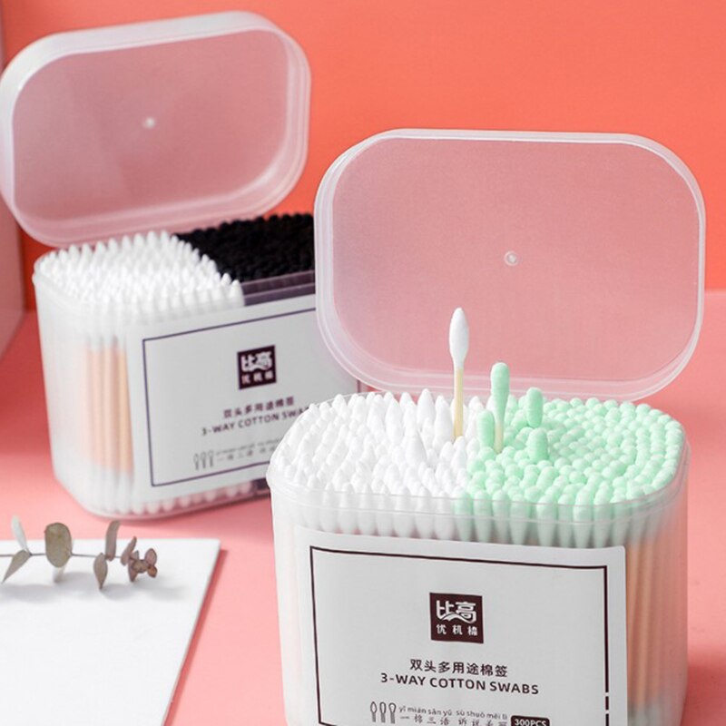 300Pcs/box Cotton Swab Wood Sticks Soft Cotton Buds Cleaning Of Ears
