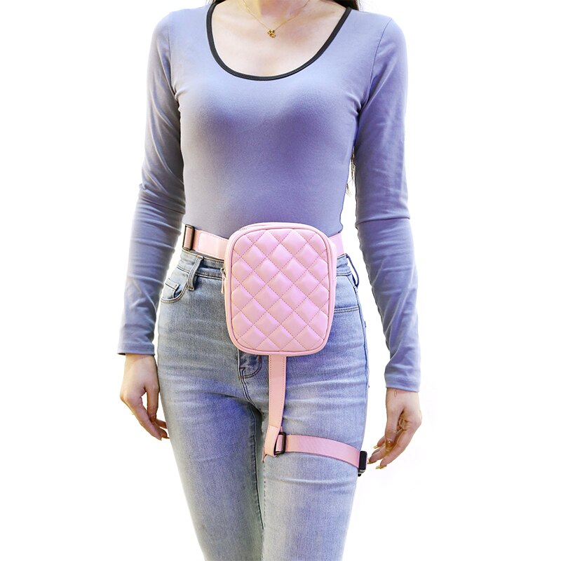 BQ-riñonera de cuero con diamantes para mujer, Cangurera con cinturón para la pierna, para senderismo al aire libre, motocicleta, motorista, amantes de la