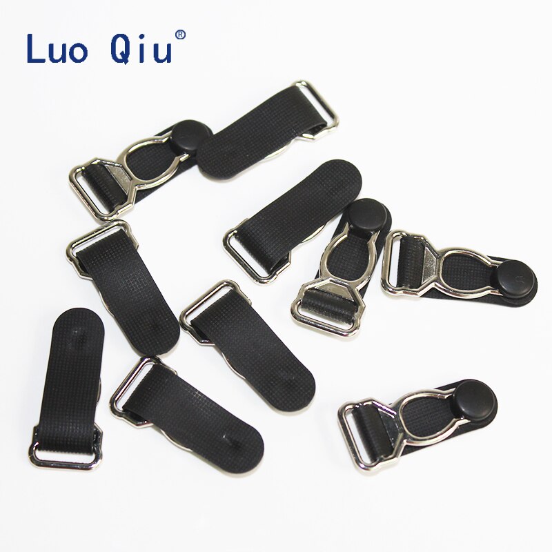 Luo qiu 1.2cm strømpebåndsbeklædning beklædningsgenstandsbeklædning tøjtilbehør syforsyning sølvmetal + sort pp bælteklemme 50 stk / lot