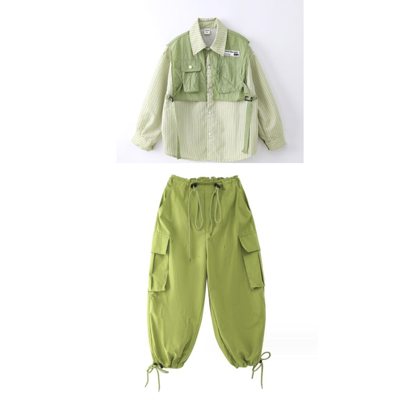 Camisa verde de gran tamaño con cordones para niños, pantalones Cargo informales para correr, ropa de calle de Jazz, disfraz de baile, Hip Hop: 4XL / Gris