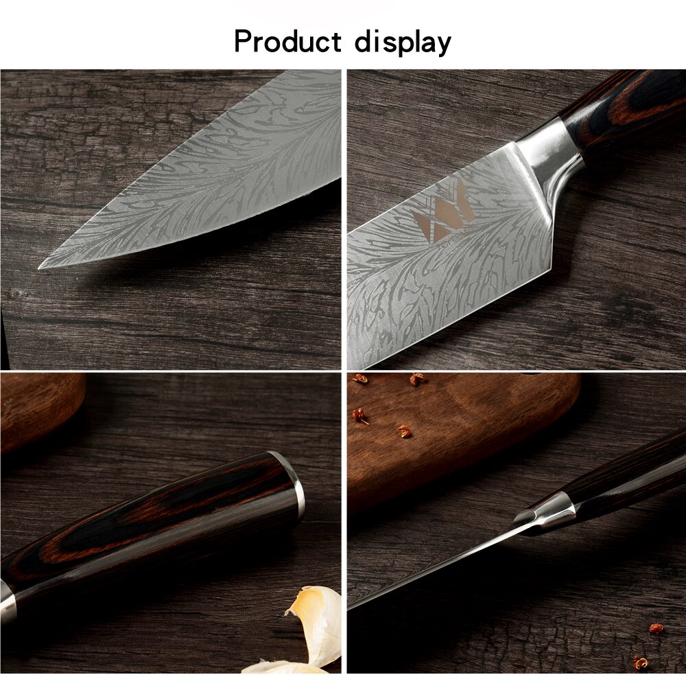 XYj Keuken Roestvrijstalen Mes Damascus Patroon Sharp Blade Chef Snijden Brood Hakken Santoku Utility Paring Messen