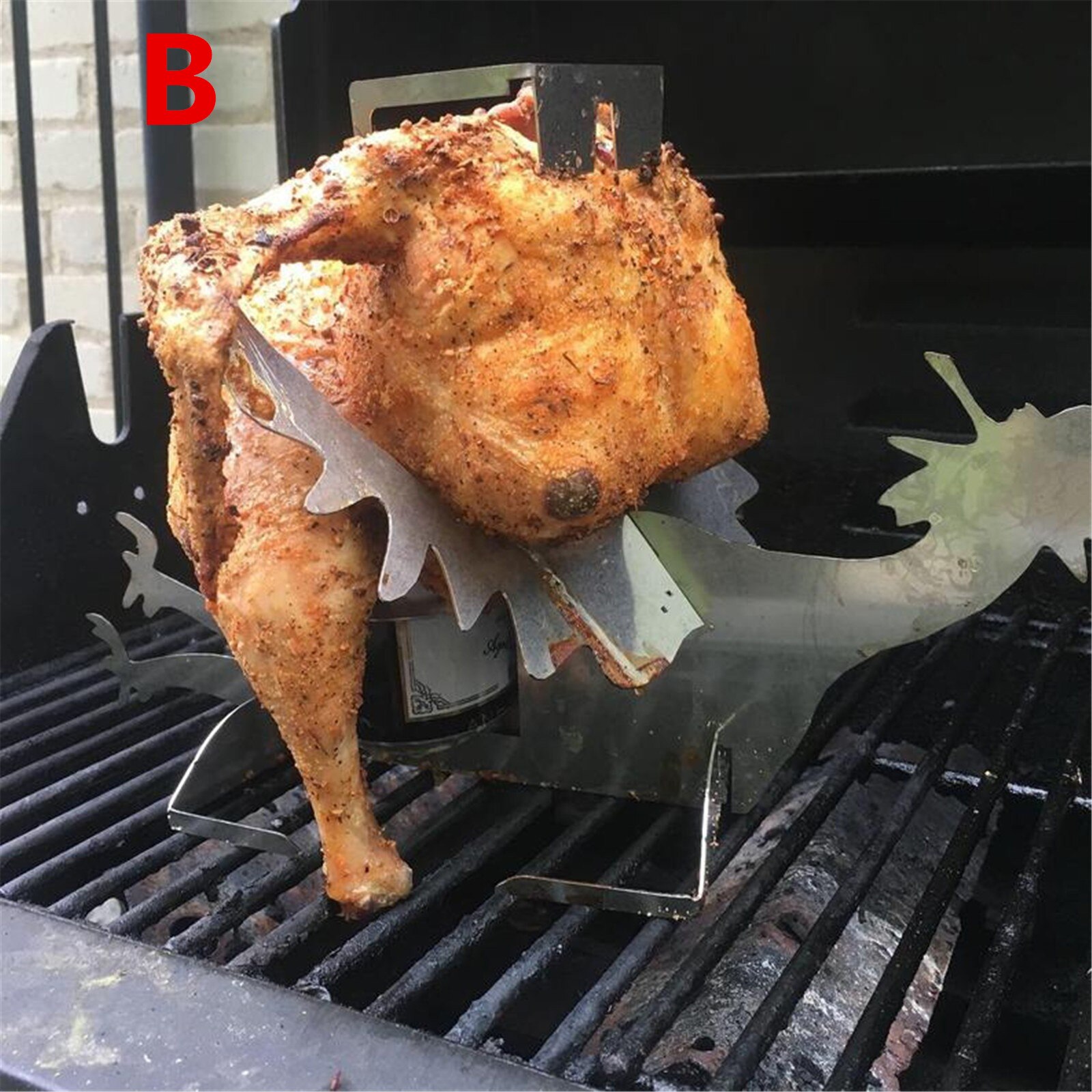 Glasses Motorcycle Beer Can Chicken Stand Beer chicken roaster Stainless steel Chicken roasting rack for BBQ Chicken Grill Stand