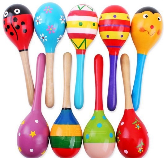 Wooden Maraca Wood Rattles Kids Musical Party favor Child Baby shaker ToySand hammer wood hammer color wooden rattles baby toys