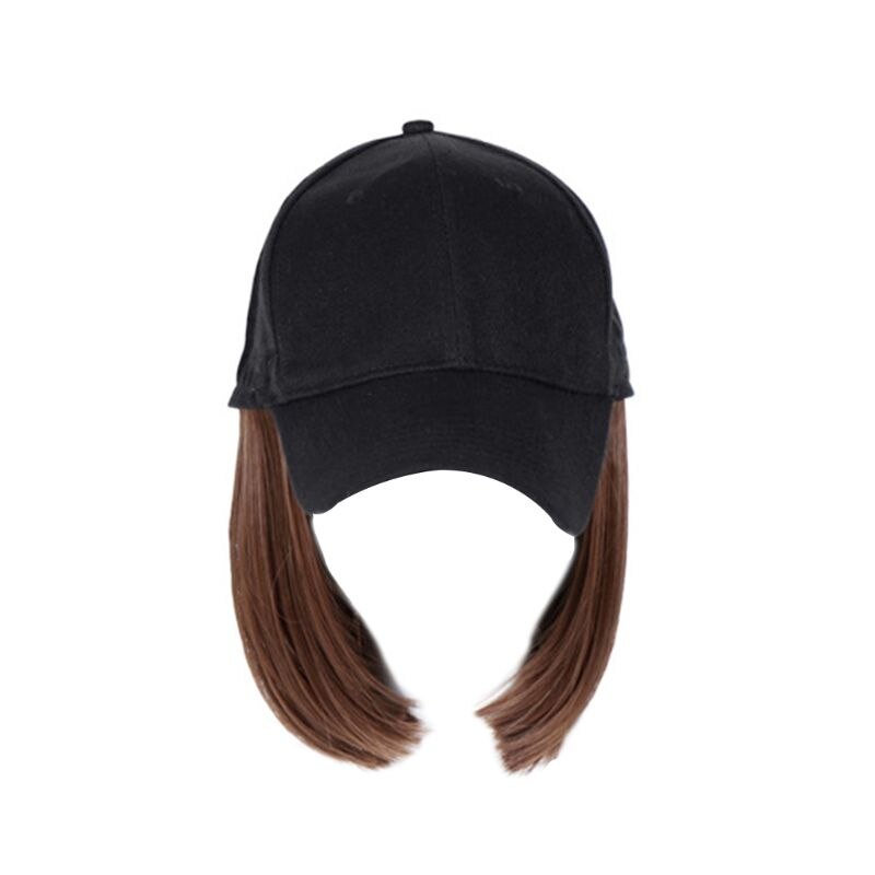 Kvinder piger kort paryk i ét stykke bobo hoved syntetisk hår baseball hat med parykker 40jf: 4