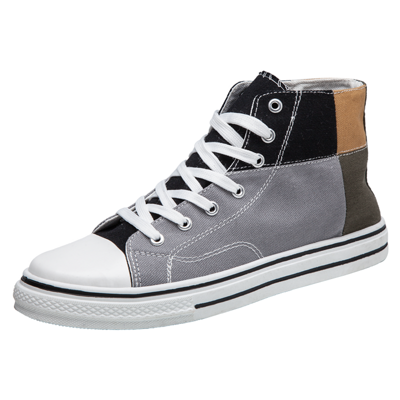 Luozheke high top sneakers herre lærred sko efterår vulkaniseret sko drenge sneakers klassiske unisex sneakers forår sko mand: Grå / 9.5