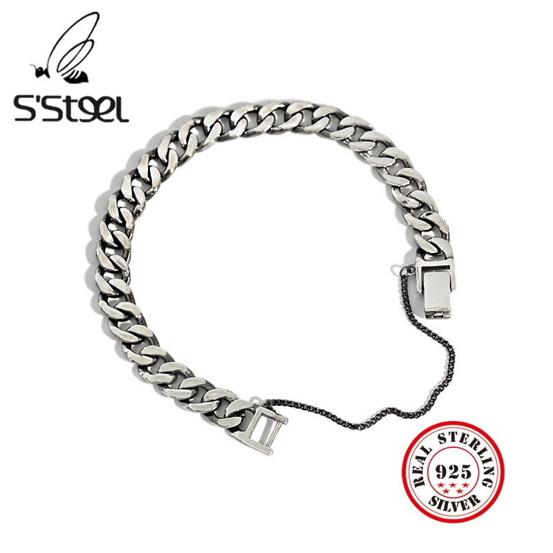 S'STEEL 925 Sterling Silver Bracelets For Women Men Pulseras Mujer Moda Plata Lovers Silber 925 Schmuck Punk Jewelry