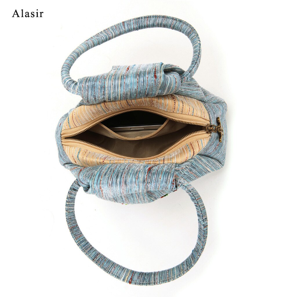 Alasir vintage broderi påfugl mønster national stil damer lærred håndtasker retro kvindelig lille shell taske