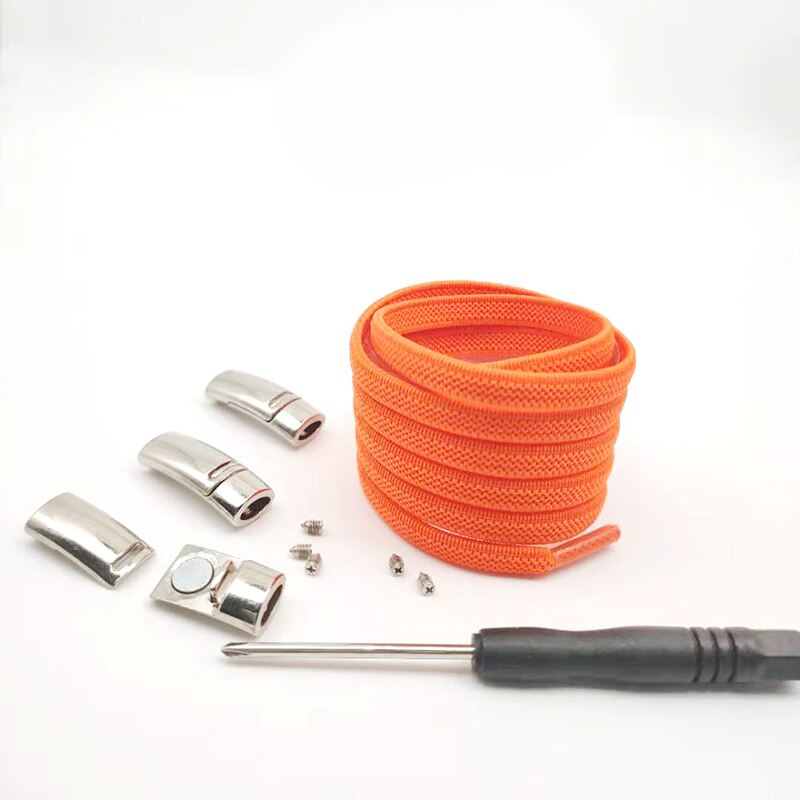 1 par magnetiska skosnören elastiska färgglada platta skosnören utan slips skosnöre barn vuxna sneakers lata snören en storlek passar alla skor: Orange
