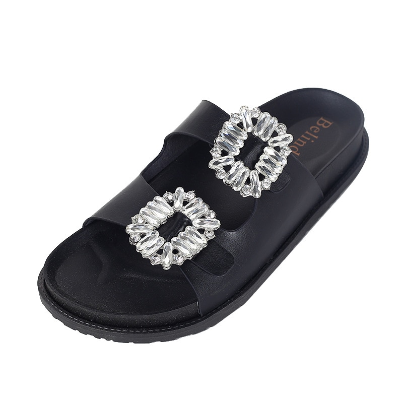 Koovan Women's Rhinestone Slippers Slanted Heel Platform Women Wear Summer Style Slippers PVC Sole