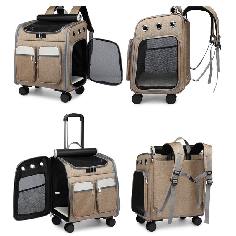Carrier for Cat Small Dog Stroller Backpack Pet Transport Bag Trolley Cage Animal Transporter Travel House Suitcase with Window