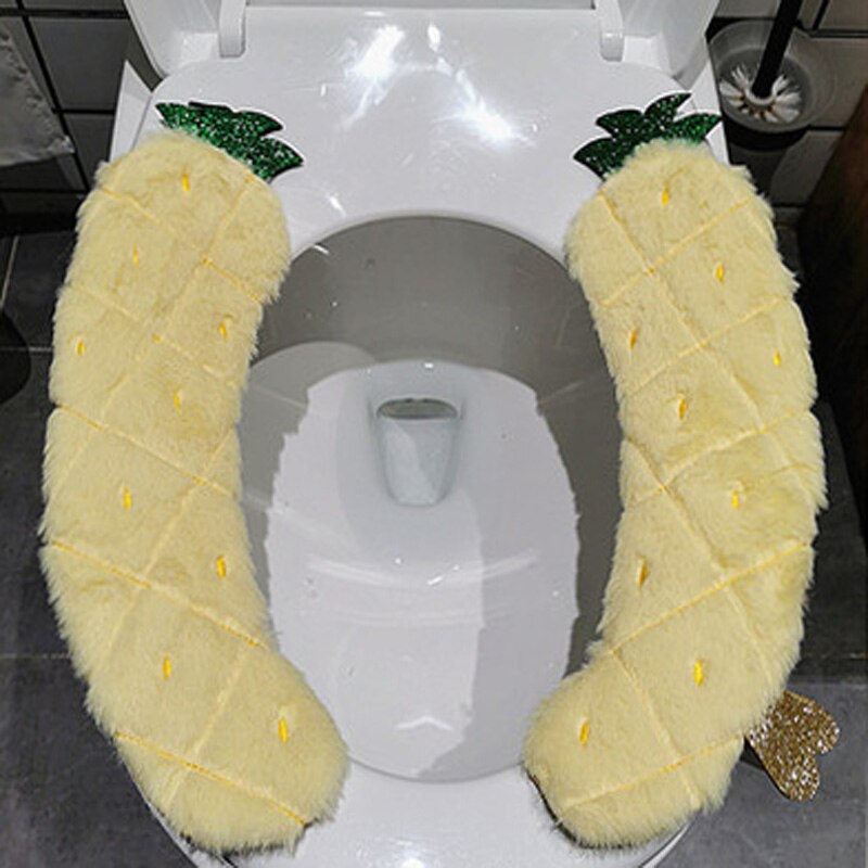 Four Seasons Toilet Seat U Shape With Handle English Style Home Cute Plush Fruit Animal: Pineapple