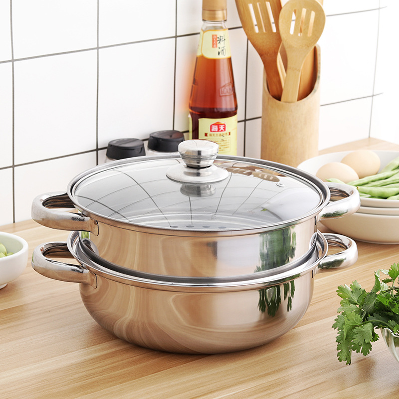 Stainless Steel 2 layer Thick Steamer pot Soup Steam Pot Universal Cooking Pots for Induction Cooker Gas Stove Hotpot Steam Pot: 2 layer 4 ear