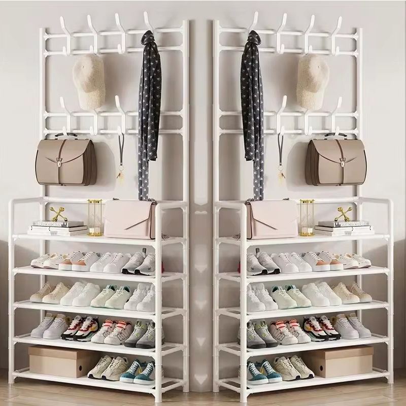 Colgador de ropa, Zapatero multicapa, puerta DIY, estante para sombreros y zapatos, organizador Simple de pie para sala de estar, estantes de almacenamiento: Color blanco