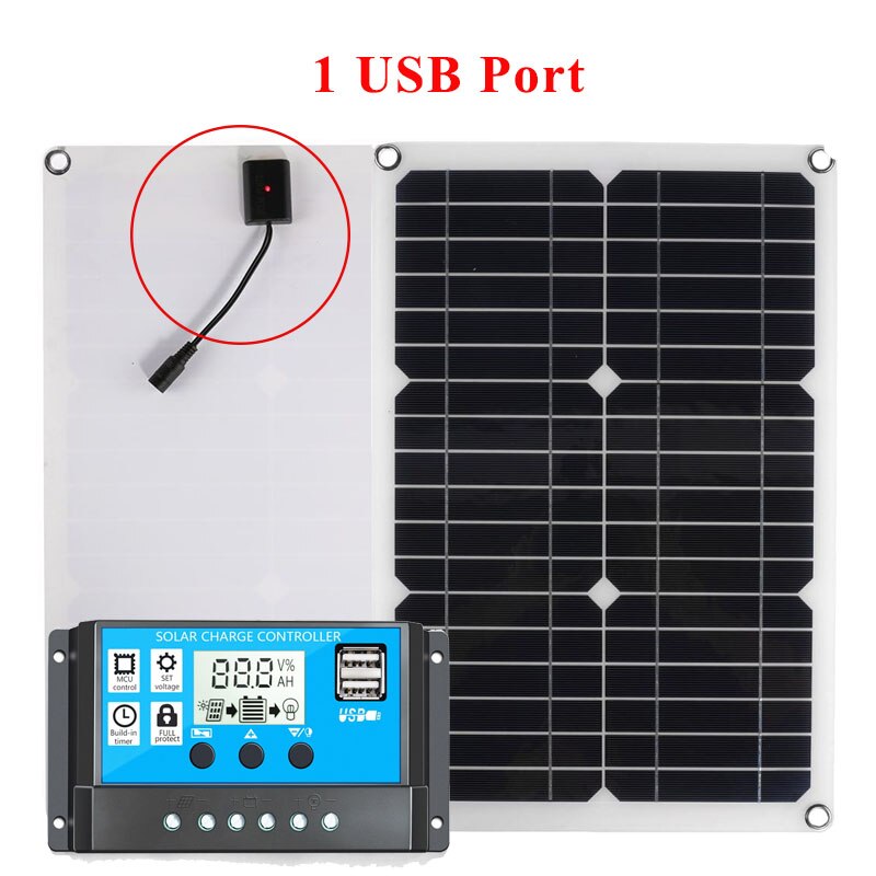 180w 12v solpanelsæt 1/2 usb-port off grid monokrystallinsk modul lcd-skærm med 20a solopladningsregulator: 1 usb-port