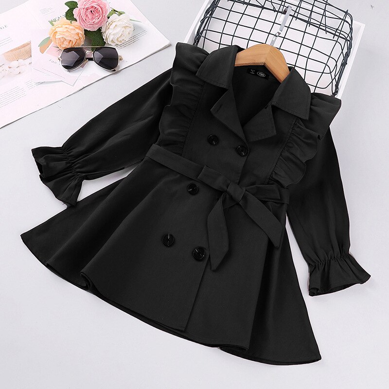 frühling Mäntel Für Mädchen freundlicher Kleidung Herbst Lange ärmeln freundlicher Weiche Einfarbig Kleidung Kleid Mädchen Overall: Schwarz / 110cm