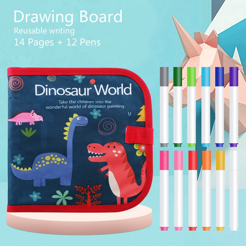 Baby Speelgoed Tekening Speelgoed Tekentafel Boek Magic Pen Schilderen Kleurboek Blackboard Schilderij Kinderen Leren Educatief Speelgoed: Dinosaur 14 Pages