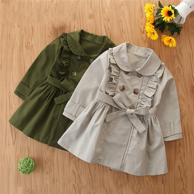 Melario Girls Trench Autumn Long Sleeve Ruffles Long Trench Coats Gilrs England Style Trench with Sashes Kids Coat