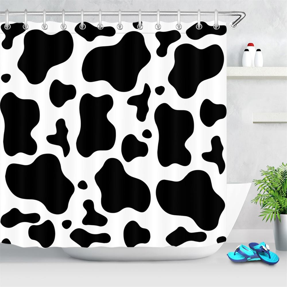 Cow Print Black and White Spots Bathroom Shower Curtain Waterproof Polyester Fabric Shower Curtain with Hooks Bathtubs Decor