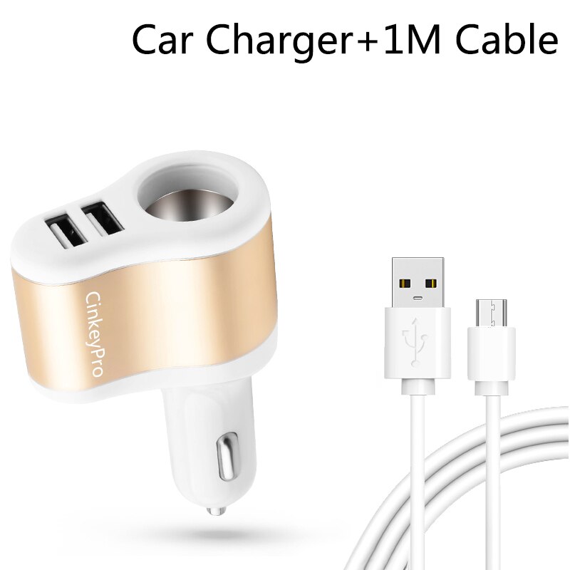 CinkeyPro Car Charger Cigarette Lighter 2-Ports USB Charger 2.1A Car-Charger Mobile Phone Universal For iPhone Samsung Charging: Cable WG