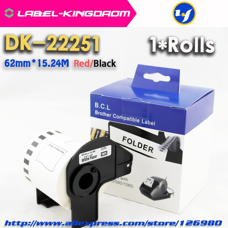 1 Roll Compatible DK-22251 Red/Black Double Color Label 62mm*15.24M DK-2251 Continuous Label Come With Plastic holder