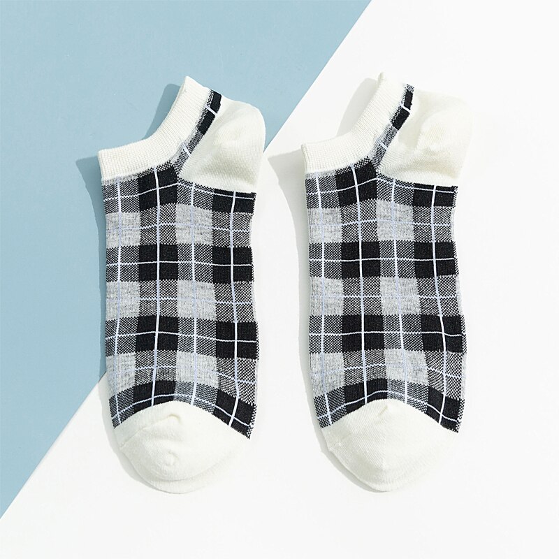 1 paar schattige harajuku-sokken in britse stijl, blauw gestreepte geruite sokken, geometrische katoenen dames, comfortabele zwarte wintersokken: 4