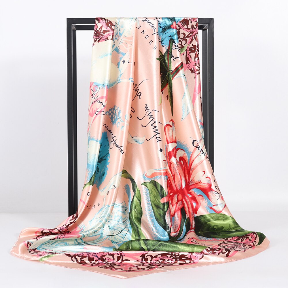 Foulard en soie pour femmes, classique rétro, en Satin, Bandana, Cheveux doux, Hijab, 90x90cm: KX2-2