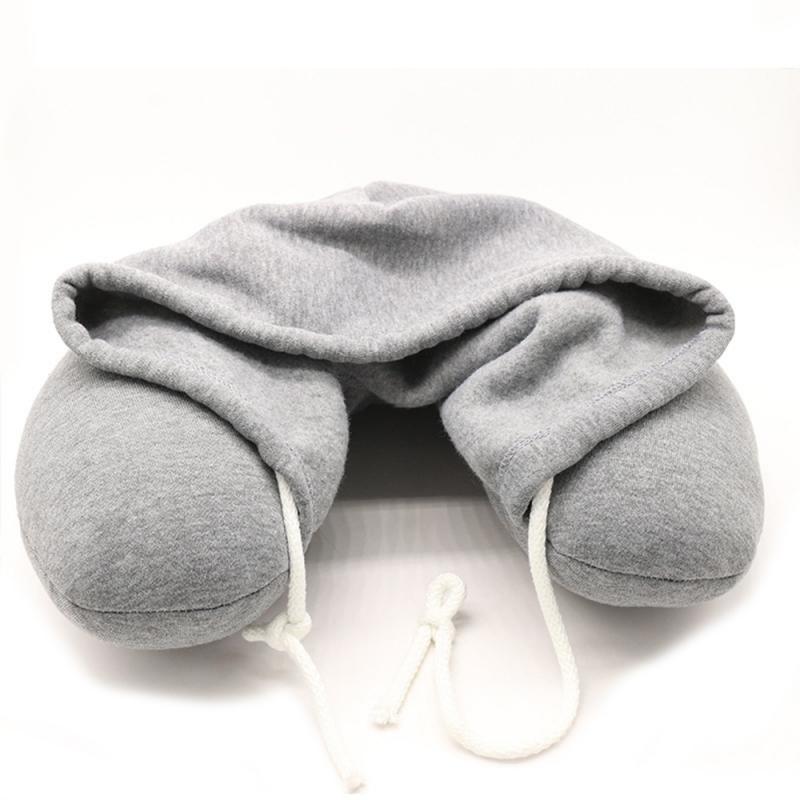 Body Nekkussen Solid Grey Dutje Katoen Deeltje Kussen Zachte Hooded U-Kussen Textiel Thuis Vliegtuig Auto Reizen Kussen accessoires: Gray