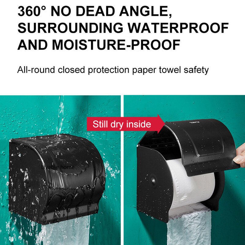 Toilet Paper Holders Wall Mounted Toilet Paper Box Non Perforated Black Paper Roll Paper Towel Rack Toilet Waterproof Household