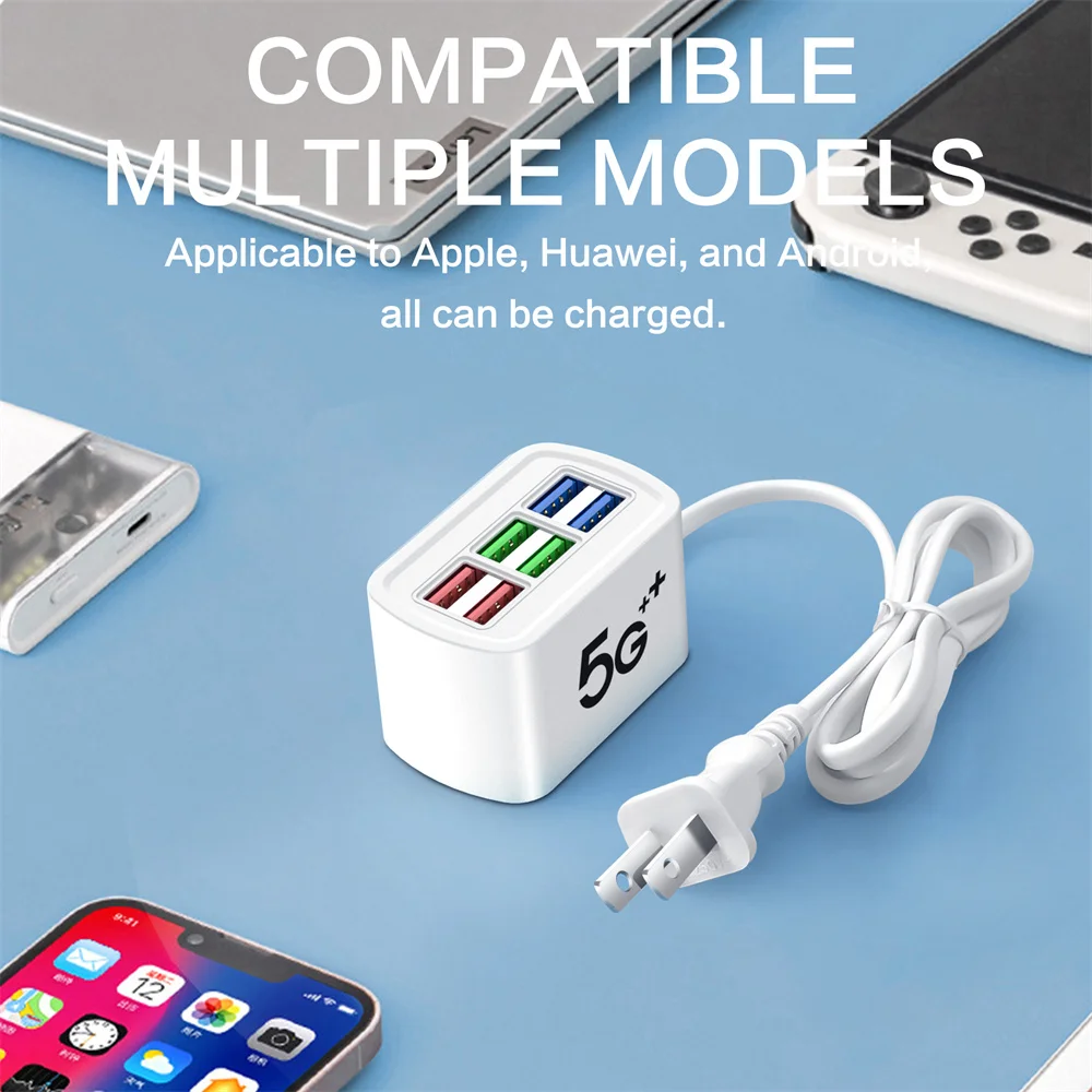 6 usb usb-strømskinne telefonlader universaladapter multiport ladehode stikkontakt eu us-plugg vegglader stikkontakt hub splitter