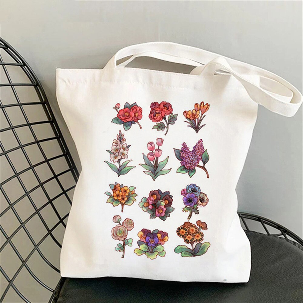 Flower Aesthetic Women Shopping Canvas Tote Cute Bag Foldable Reusable Shopper Bag Handbags  Eco Travel Shoulder Bags