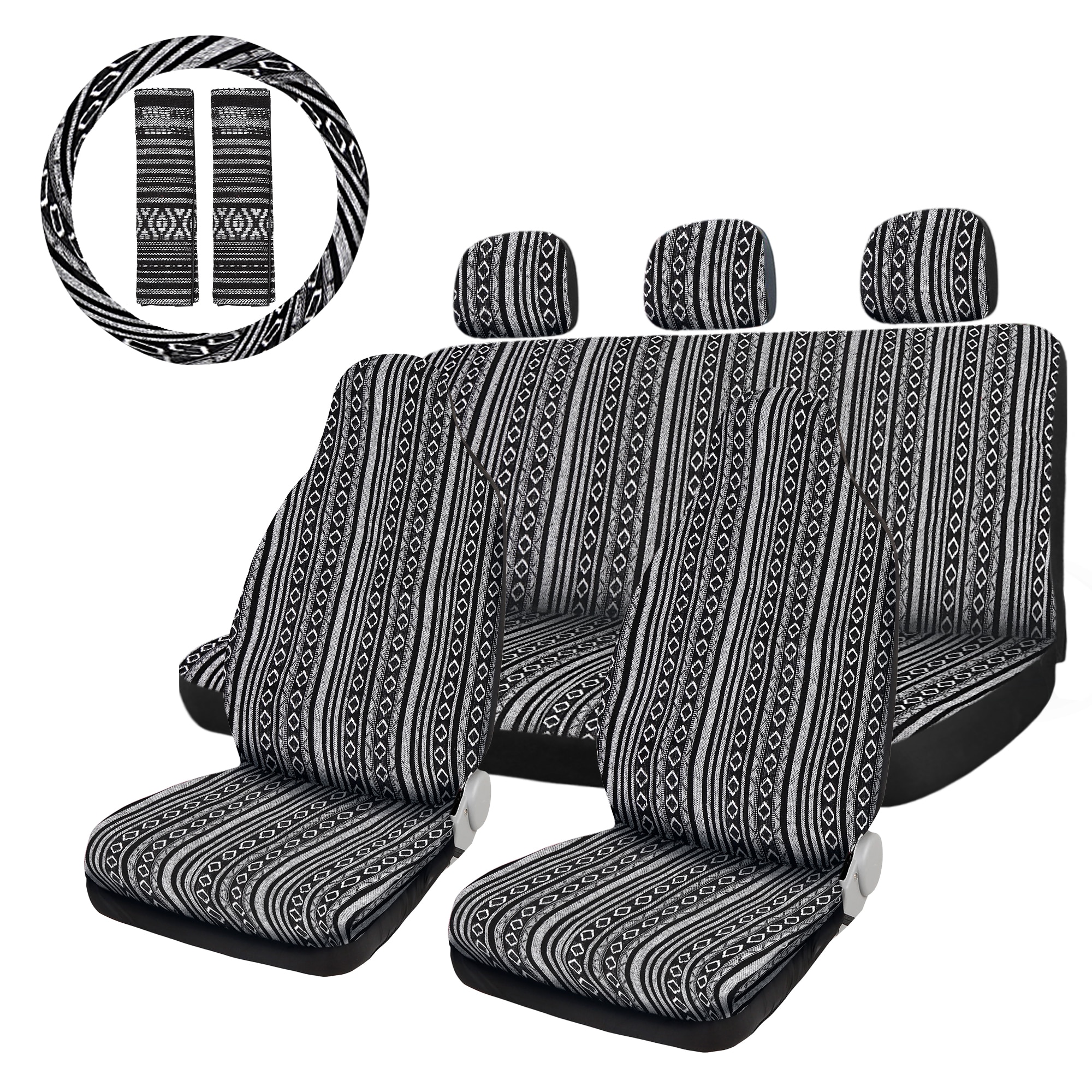 X Autohaux Car Seat Covers Set Baja Saddle Blanket Weave Universal Fit Most Car Seat Protection Steering Wheel Cover Protector: 10pcs Style6