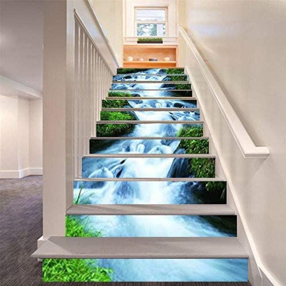 6 Pcs 3D Trap Sticker Waterdichte Zelfklevende Muursticker Waterval Patroon Vloer Sticker Behang Home Decor Decoratie