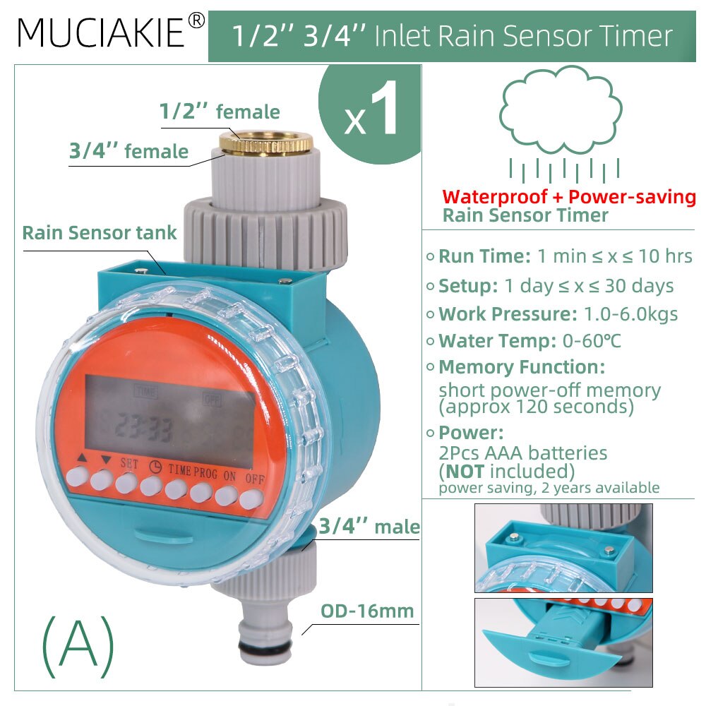 Garden Waterproof Rain Sensor Water Timer Watering Irrigation Controller Automatic Programmable Digital Valve: A